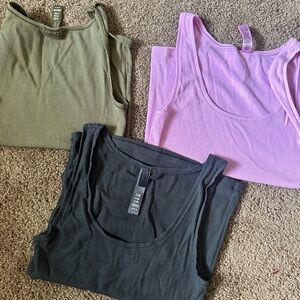 Ribbed Tank Top Set - Green, Pink, Black